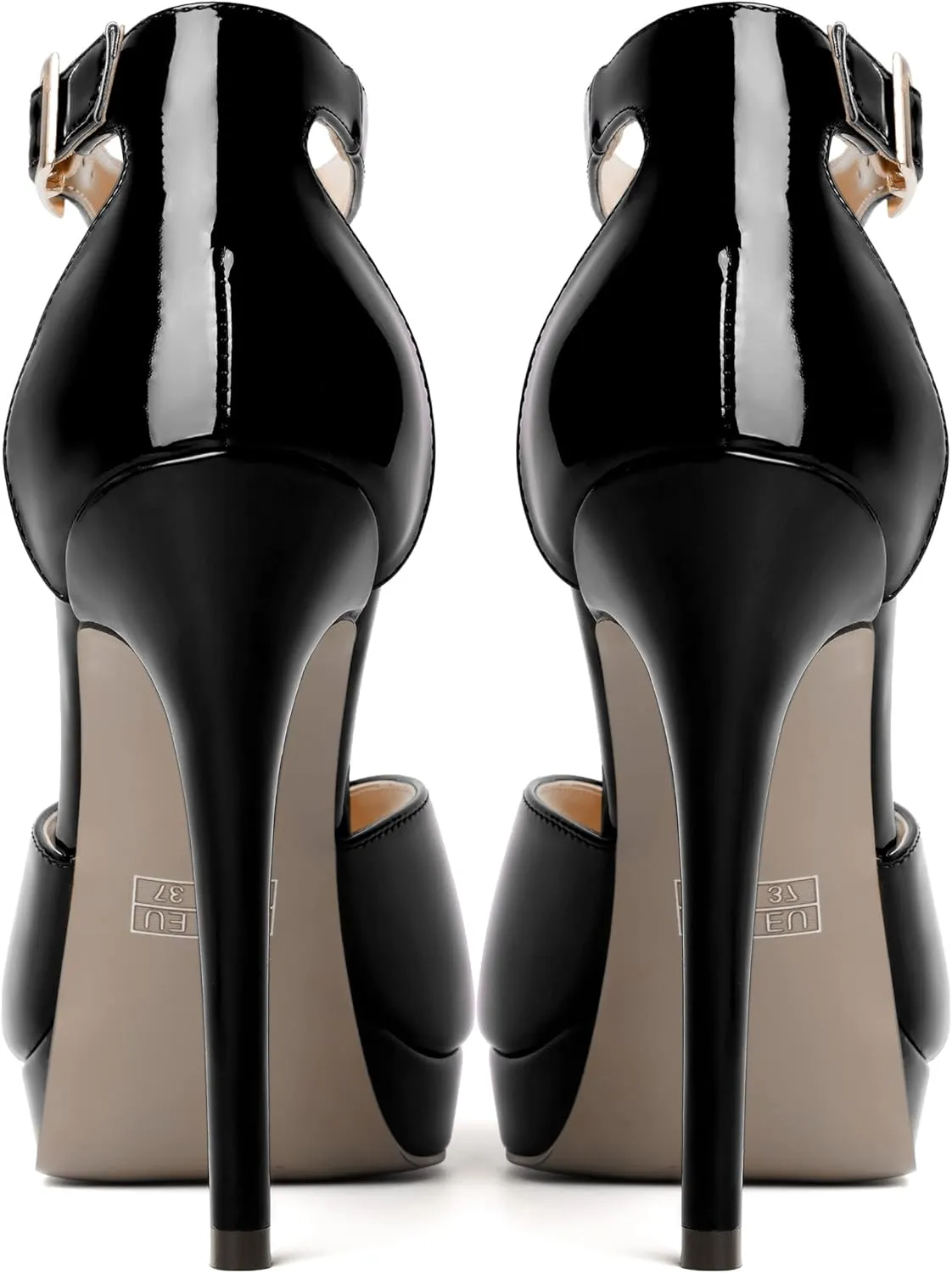 WAYDERNS Womens Dress Patent Buckle Ankle Strap Wedding Peep Toe Platform Stiletto High Heel Pumps Shoes 4.7 Inch