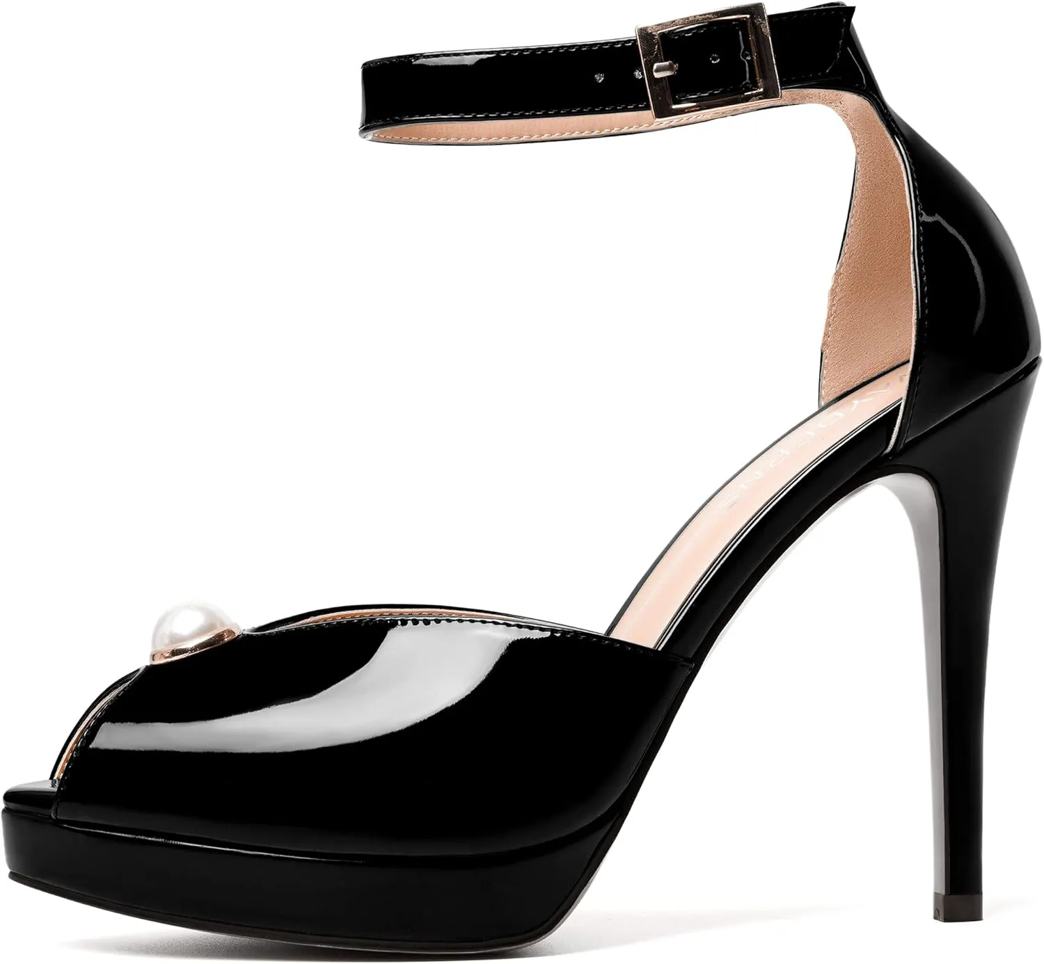 WAYDERNS Womens Dress Patent Buckle Ankle Strap Wedding Peep Toe Platform Stiletto High Heel Pumps Shoes 4.7 Inch