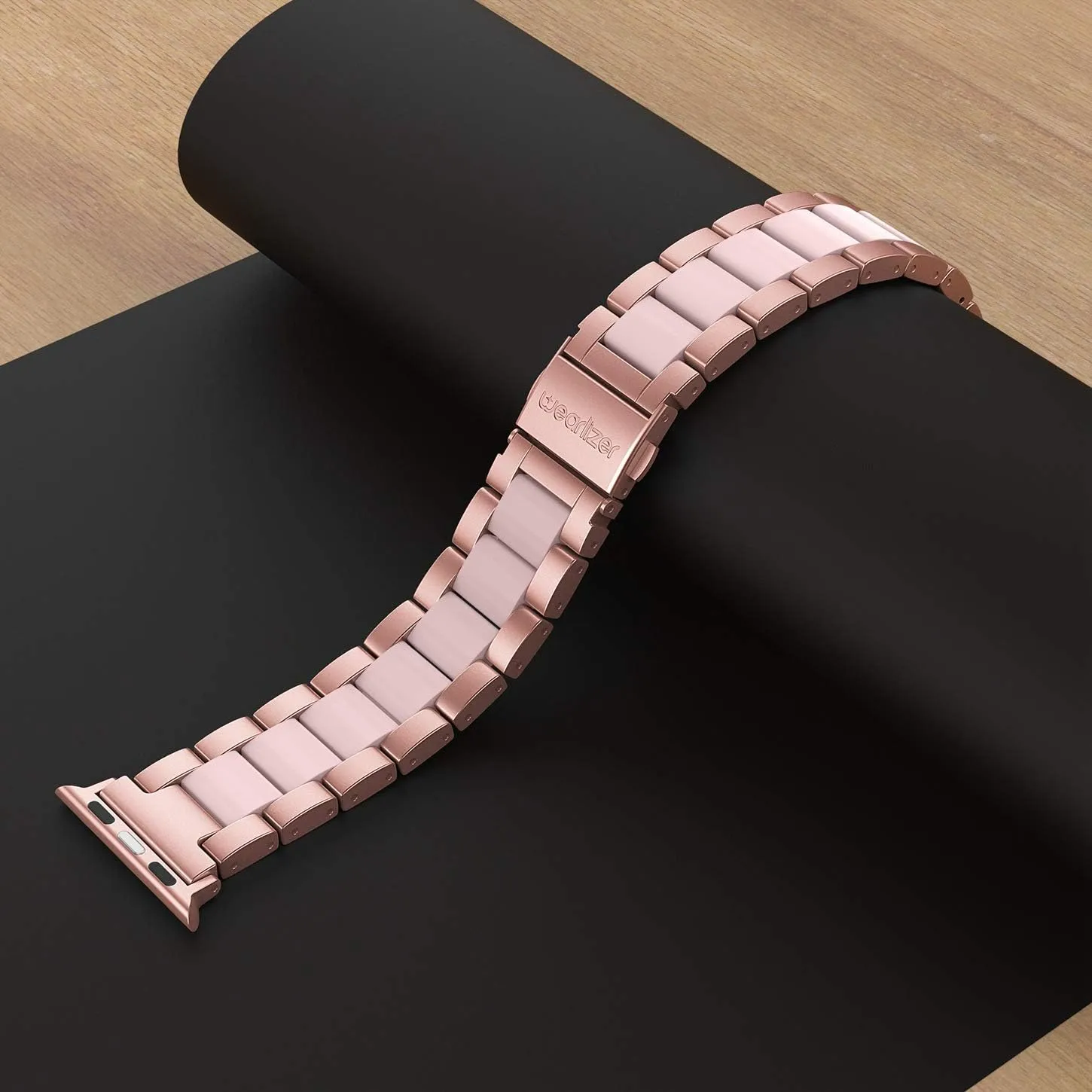 Wearlizer Rose Pink Compatible with Apple Watch Band 38mm 40mm 41mm Womens Mens Replacement, Stainless Steel Strap Fashion Resin Wristband Sleek Bracelet Metal iWatch Ultra2/SE/10/9/8/7/6/5/4/3/2/1