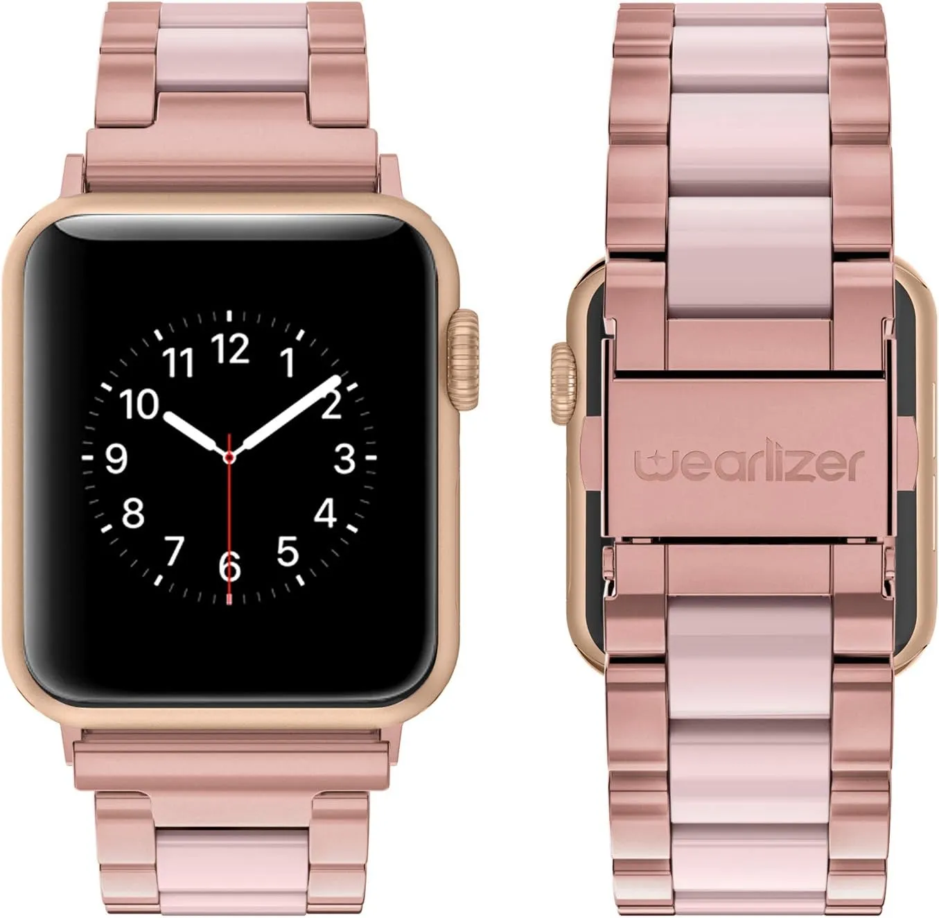 Wearlizer Rose Pink Compatible with Apple Watch Band 38mm 40mm 41mm Womens Mens Replacement, Stainless Steel Strap Fashion Resin Wristband Sleek Bracelet Metal iWatch Ultra2/SE/10/9/8/7/6/5/4/3/2/1