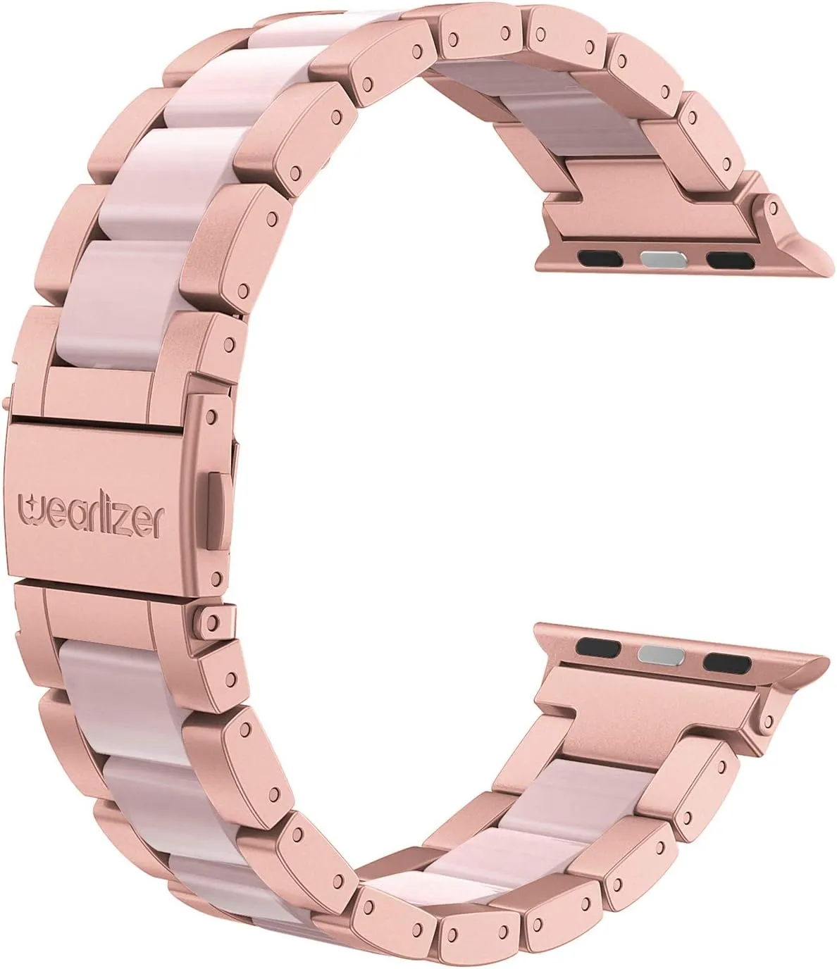 Wearlizer Rose Pink Compatible with Apple Watch Band 38mm 40mm 41mm Womens Mens Replacement, Stainless Steel Strap Fashion Resin Wristband Sleek Bracelet Metal iWatch Ultra2/SE/10/9/8/7/6/5/4/3/2/1