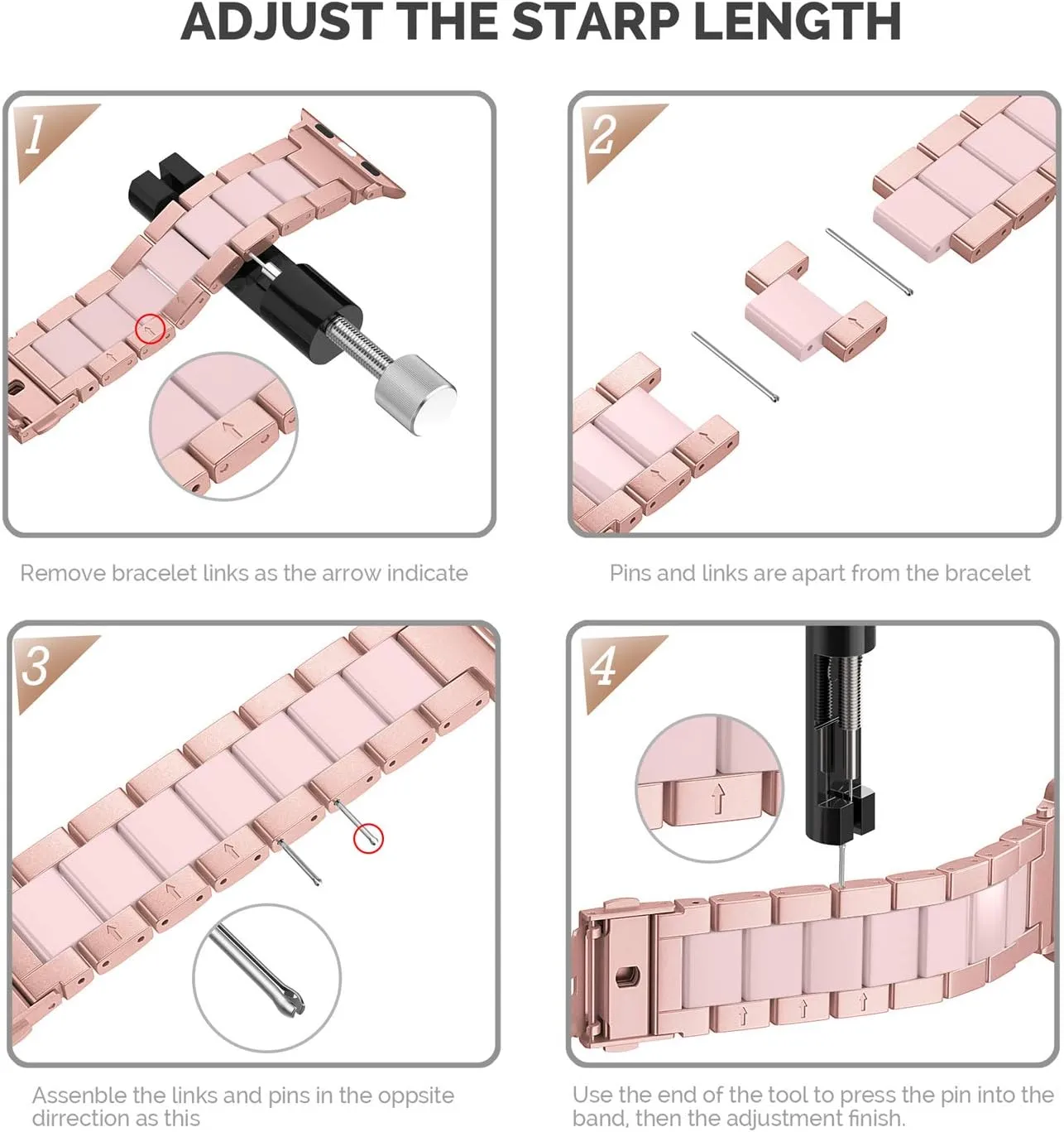 Wearlizer Rose Pink Compatible with Apple Watch Band 38mm 40mm 41mm Womens Mens Replacement, Stainless Steel Strap Fashion Resin Wristband Sleek Bracelet Metal iWatch Ultra2/SE/10/9/8/7/6/5/4/3/2/1