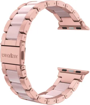 Wearlizer Rose Pink Compatible with Apple Watch Band 38mm 40mm 41mm Womens Mens Replacement, Stainless Steel Strap Fashion Resin Wristband Sleek Bracelet Metal iWatch Ultra2/SE/10/9/8/7/6/5/4/3/2/1
