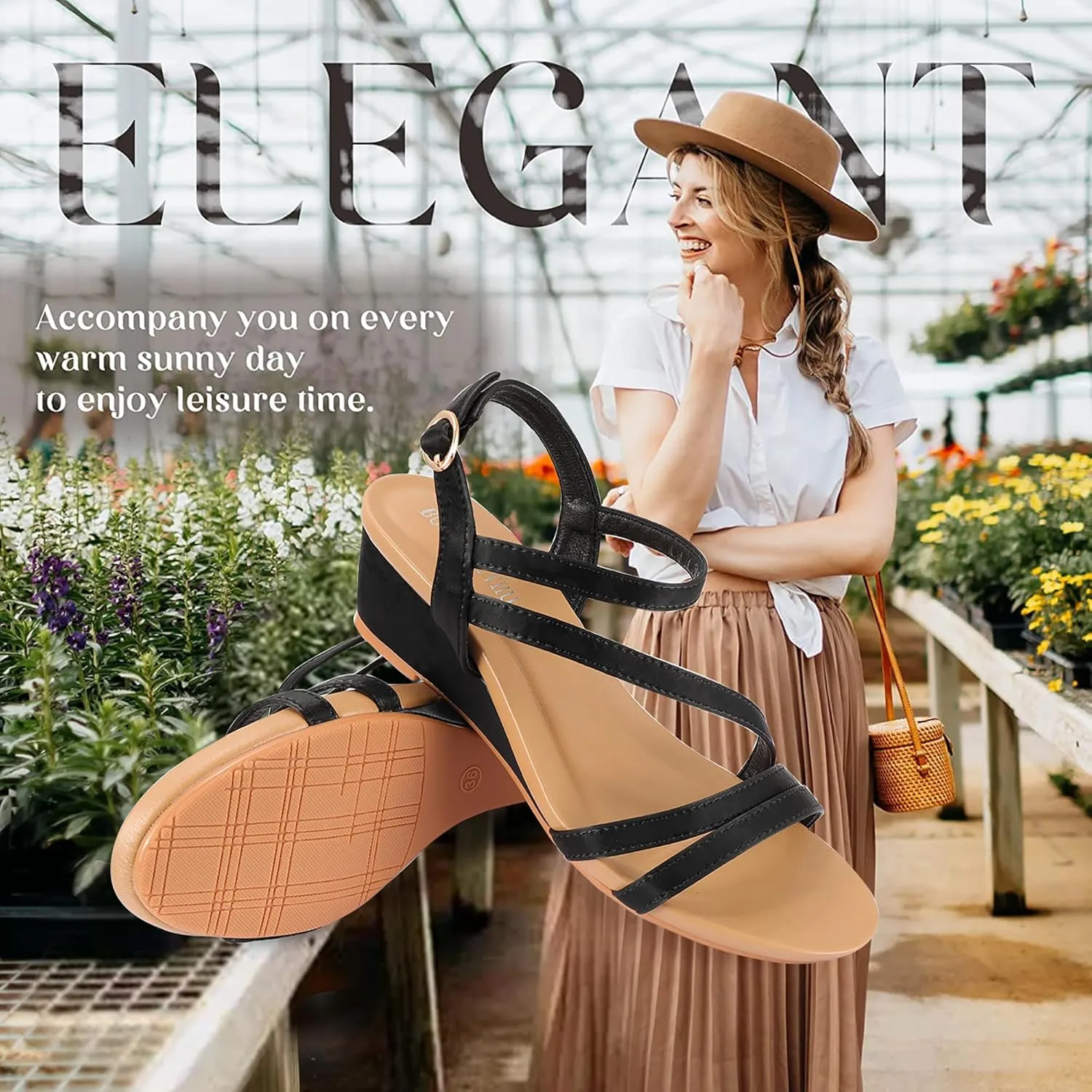 Wedge Sandals for Women Dress Elastic Ankle Strap Rhinestone Sandals Summer Comfortable Shoe