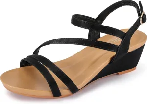 Wedge Sandals for Women Dress Elastic Ankle Strap Rhinestone Sandals Summer Comfortable Shoe
