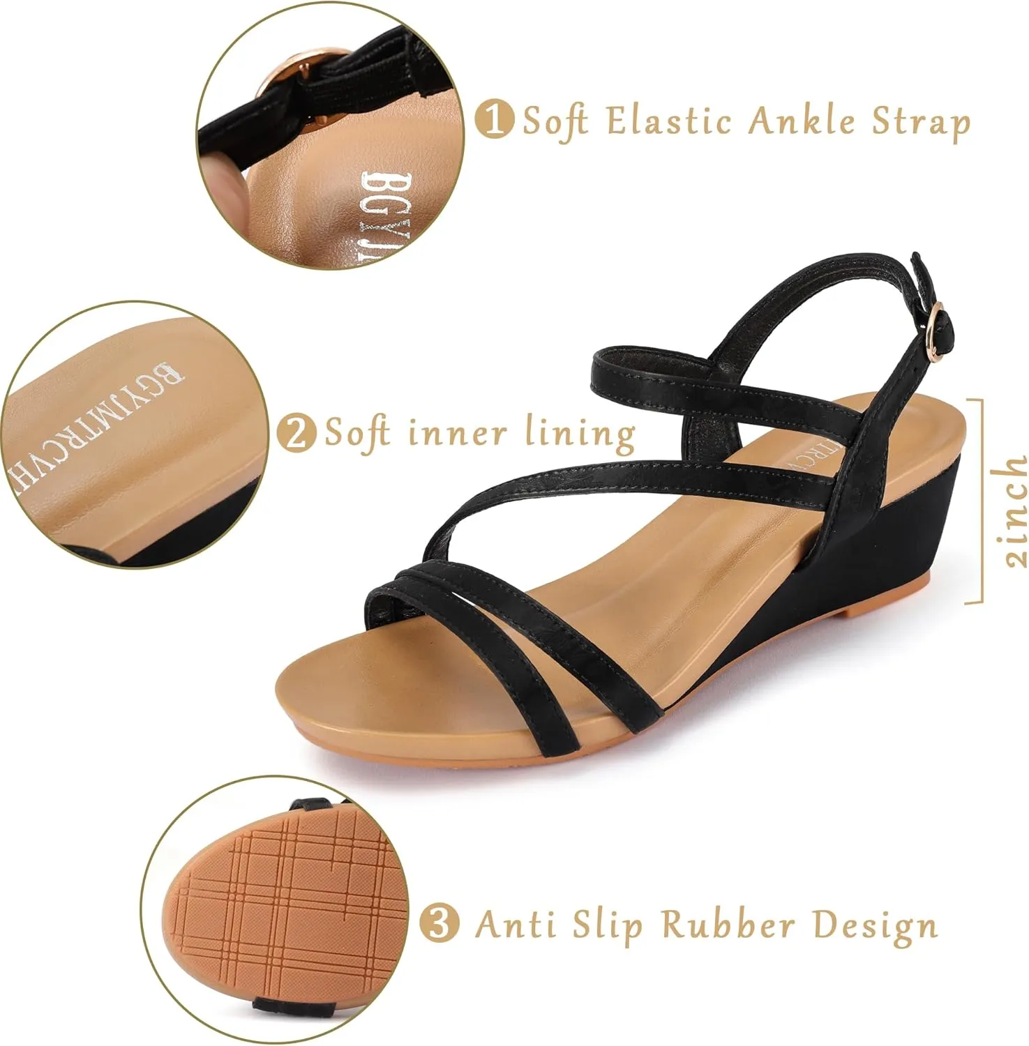 Wedge Sandals for Women Dress Elastic Ankle Strap Rhinestone Sandals Summer Comfortable Shoe