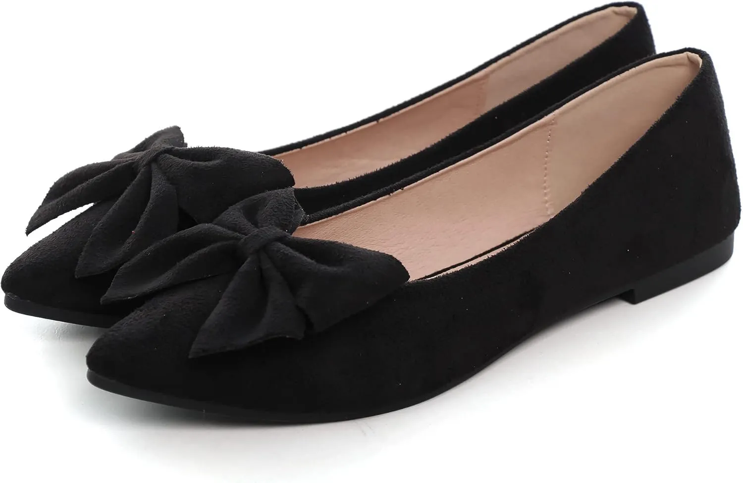 WENJIAZHIZHI Women's Flats Bow Suede Ballet Flats Wedding Dress Shoes Loafers for Womens Flats Comfortable Pointed Toe Slip Ons