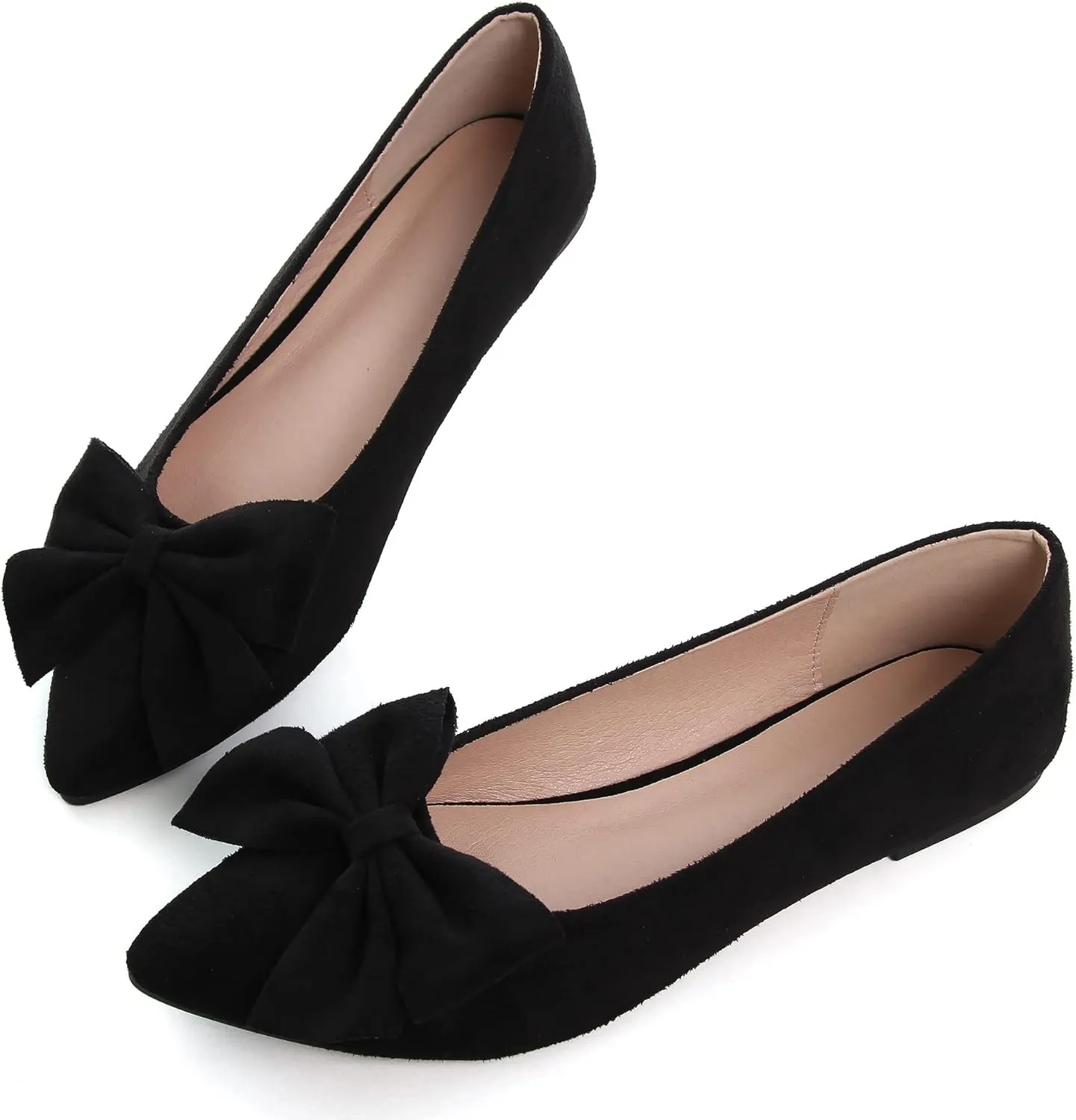 WENJIAZHIZHI Women's Flats Bow Suede Ballet Flats Wedding Dress Shoes Loafers for Womens Flats Comfortable Pointed Toe Slip Ons