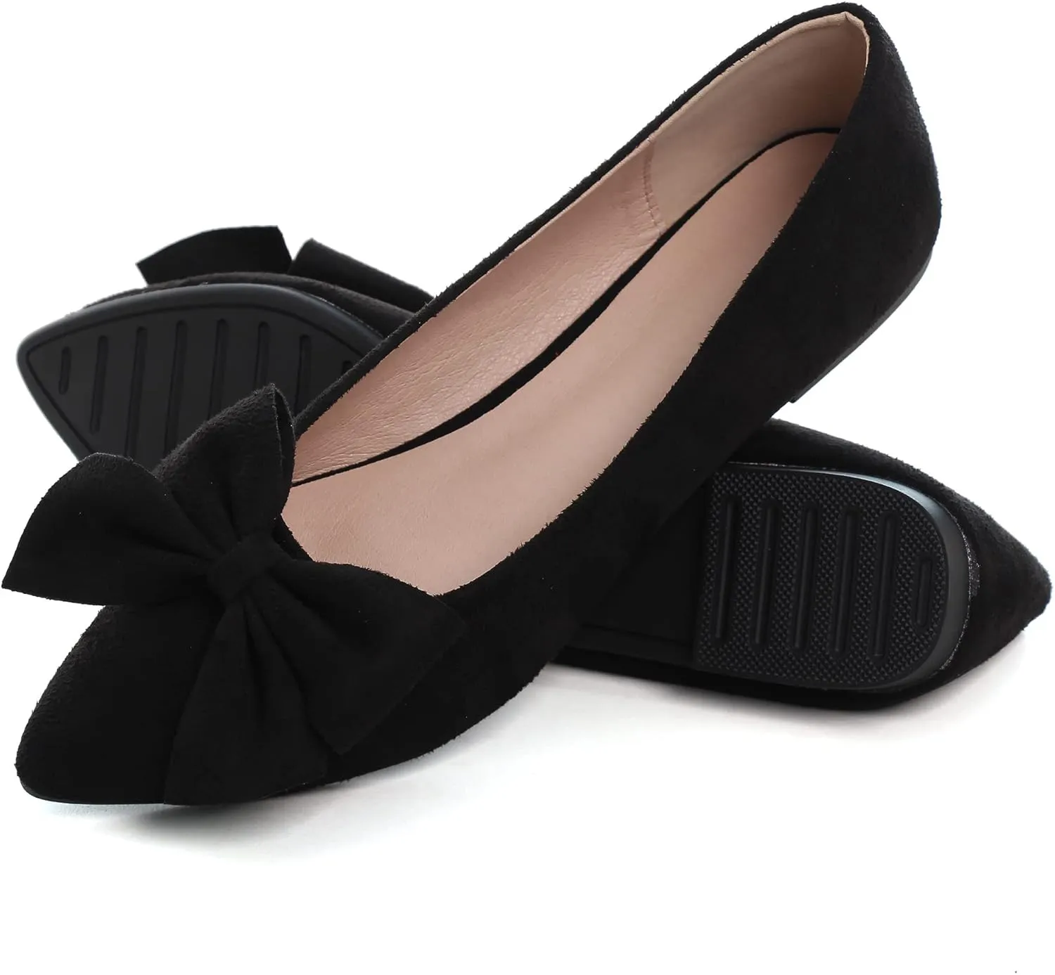 WENJIAZHIZHI Women's Flats Bow Suede Ballet Flats Wedding Dress Shoes Loafers for Womens Flats Comfortable Pointed Toe Slip Ons
