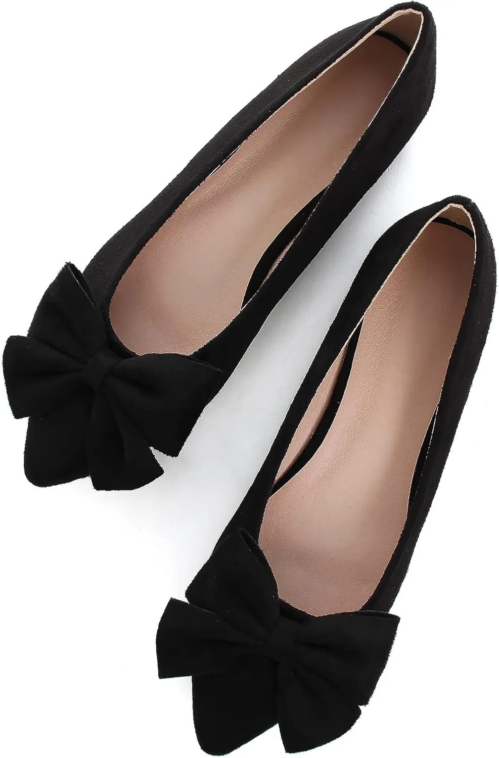 WENJIAZHIZHI Women's Flats Bow Suede Ballet Flats Wedding Dress Shoes Loafers for Womens Flats Comfortable Pointed Toe Slip Ons