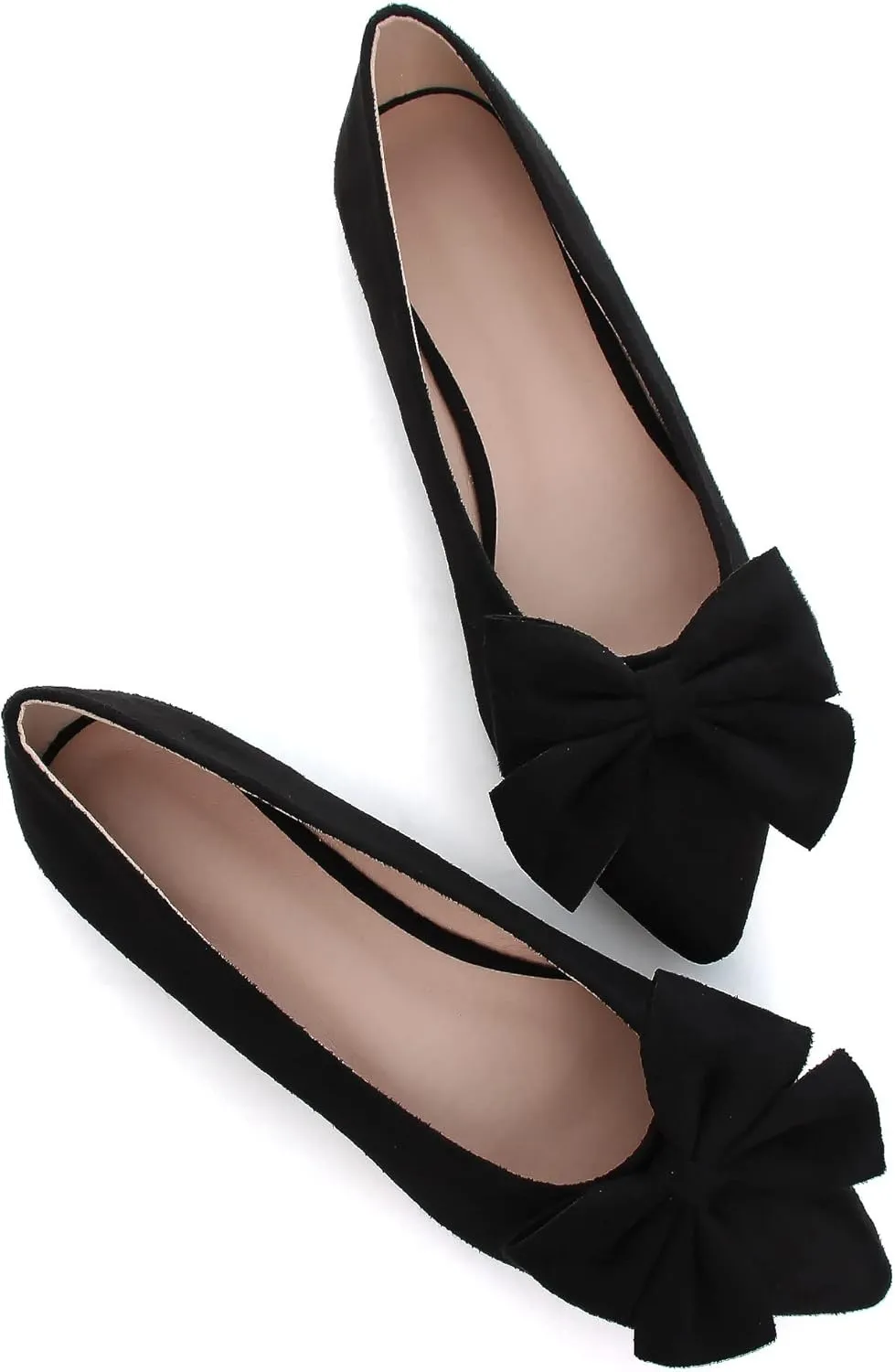 WENJIAZHIZHI Women's Flats Bow Suede Ballet Flats Wedding Dress Shoes Loafers for Womens Flats Comfortable Pointed Toe Slip Ons