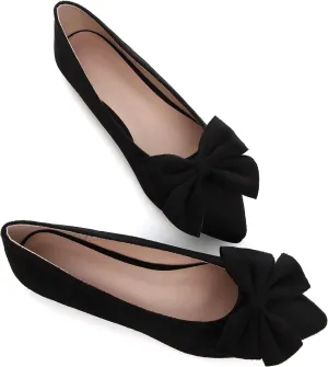 WENJIAZHIZHI Women's Flats Bow Suede Ballet Flats Wedding Dress Shoes Loafers for Womens Flats Comfortable Pointed Toe Slip Ons