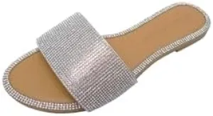 Wild Diva Women's Round Toe Rhinestone Embelished Flat Sandals