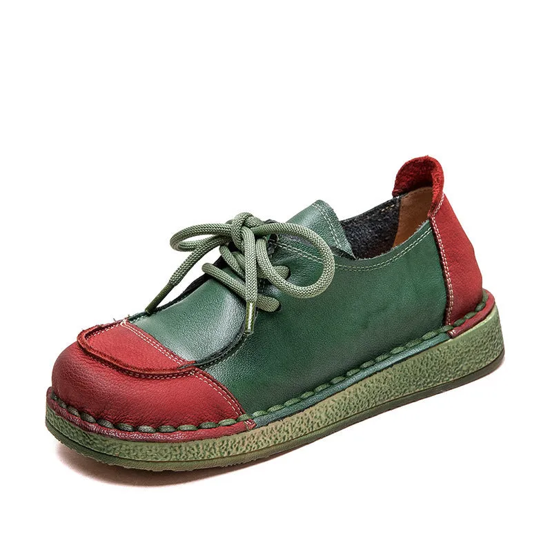 Women Retro Leather Flat Soft Casual Shoes