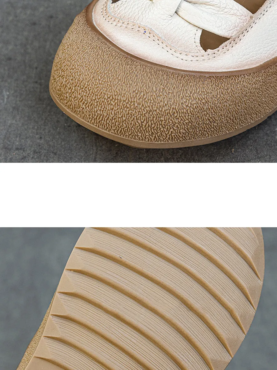 Women Retro Soft Leather Spliced Flat Shoes