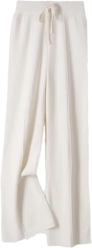Women Wool Knitted Wide Leg Long Pants Casual Basic Soft Warm Lace Up Solid Trousers