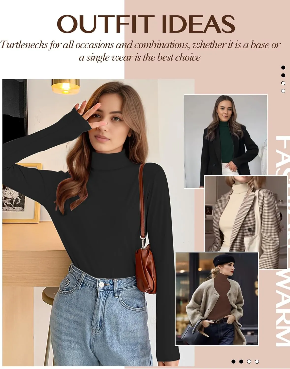 Women's 2 Pack Long Sleeve Turtleneck Thermal T-Shirts Mock Neck Underwear Fall Winter Base Layer Lightweight Tops