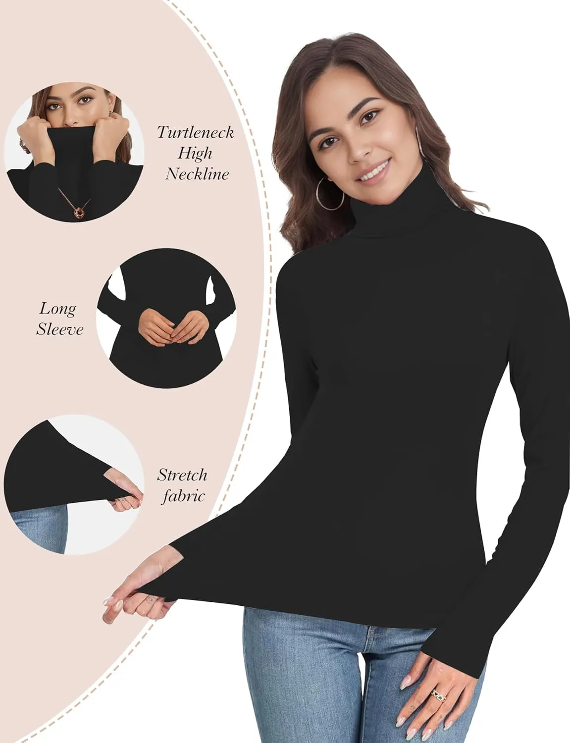 Women's 2 Pack Long Sleeve Turtleneck Thermal T-Shirts Mock Neck Underwear Fall Winter Base Layer Lightweight Tops