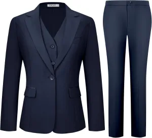Women's 3 Piece Suit Lady Business Casual Office One Button Slim Fit Blazer Jacket Vest Pants Set