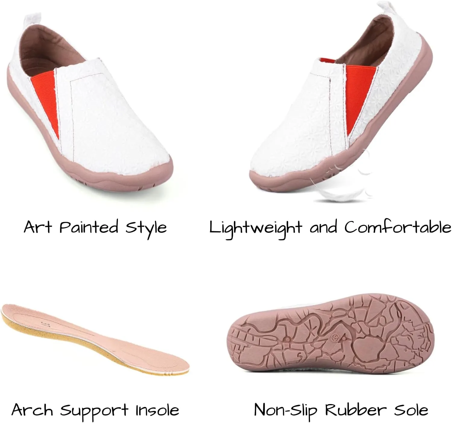 Women's Art Painted Casual Loafers, Extra Wide Slip-on Diabetic Shoes for Women, Comfortable Canvas Arch Support Walking Shoes