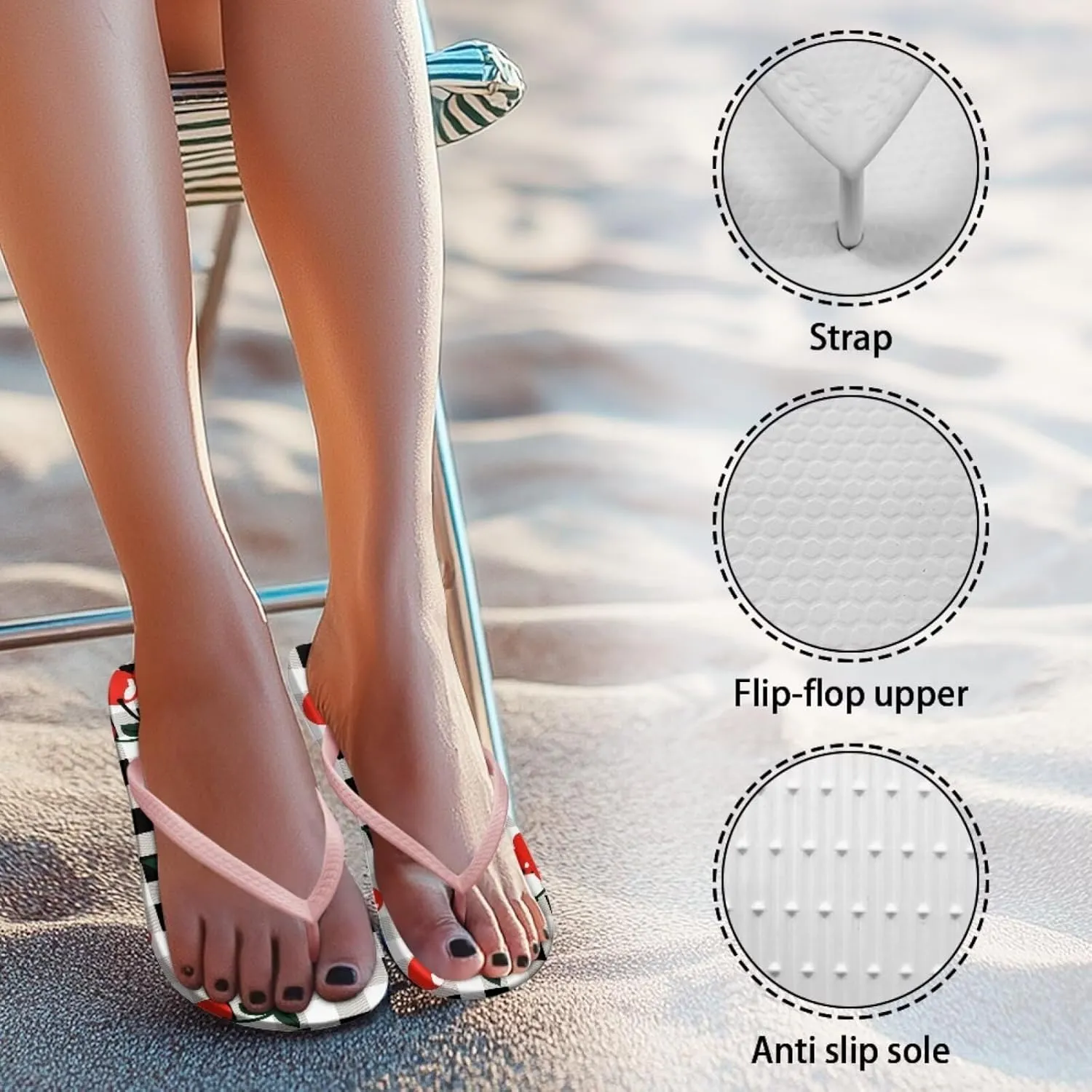 Women's Beach Flip-Flops Tropical Style Lightweight Thong Sandals with EVA Sole Non-Slip Pool Shower Slippers