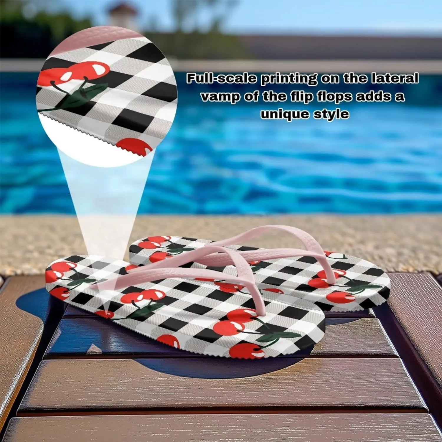 Women's Beach Flip-Flops Tropical Style Lightweight Thong Sandals with EVA Sole Non-Slip Pool Shower Slippers