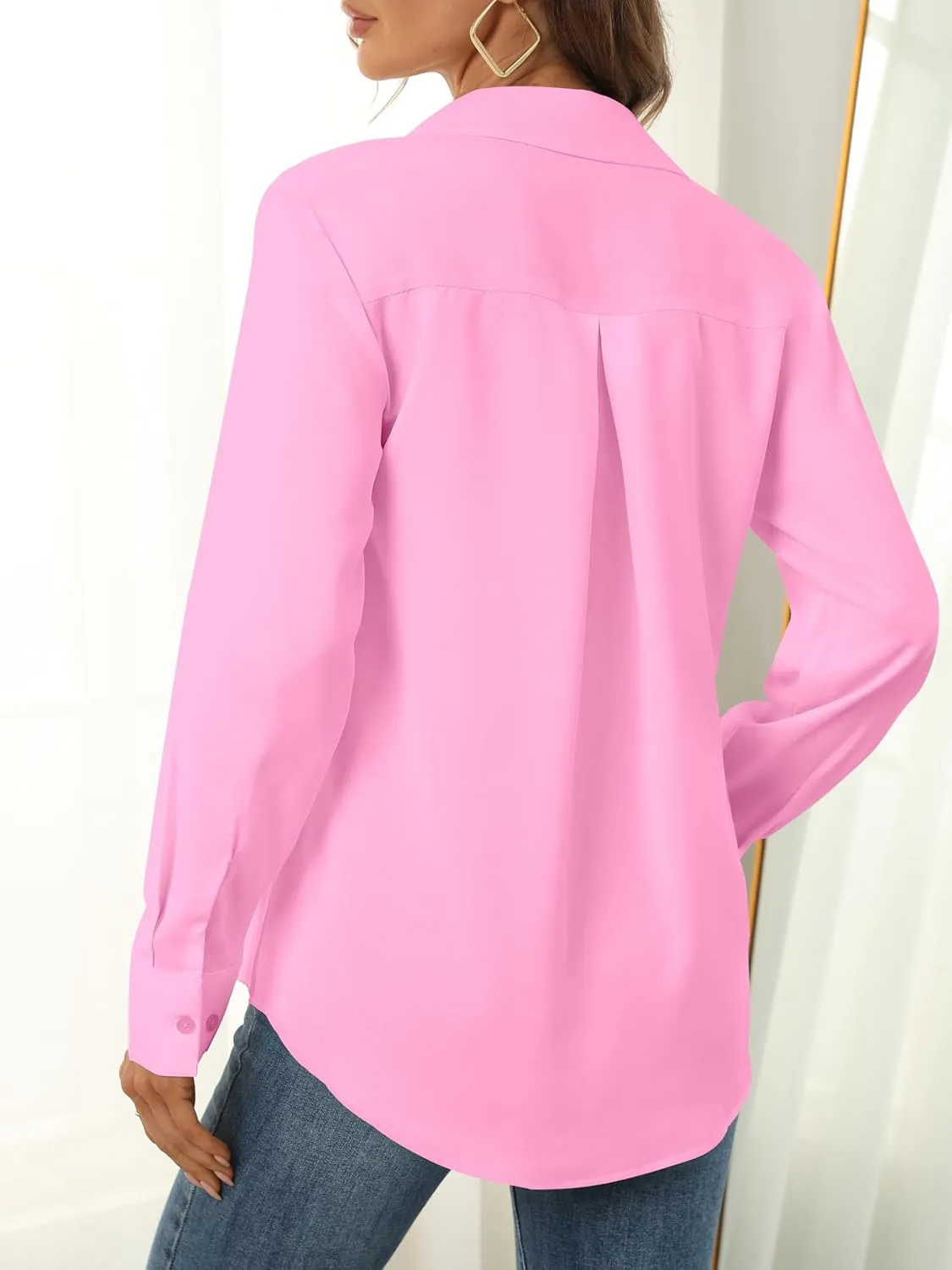 Women's Button Down Shirts Long Sleeve Basic Classic Soft Shirt Collared Fashion Dressy Casual Blouses