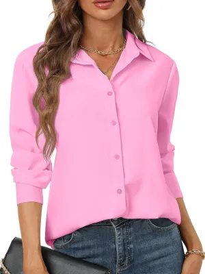 Women's Button Down Shirts Long Sleeve Basic Classic Soft Shirt Collared Fashion Dressy Casual Blouses