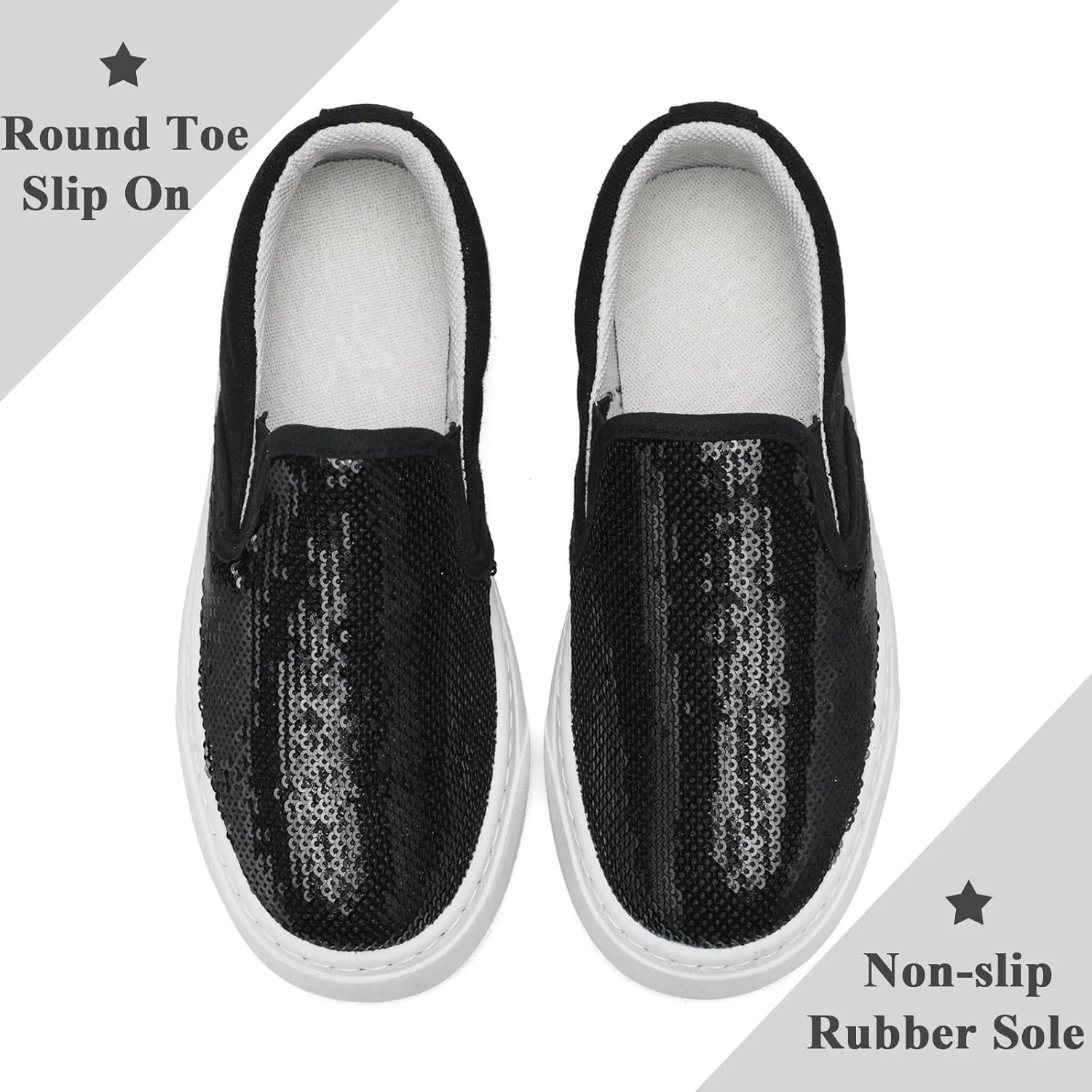 Women's Canvas Slip On Shoes Glitter Sequin Sneakers Sparkly Flat Loafers Casual Comfortable Tennis Shoes for Women