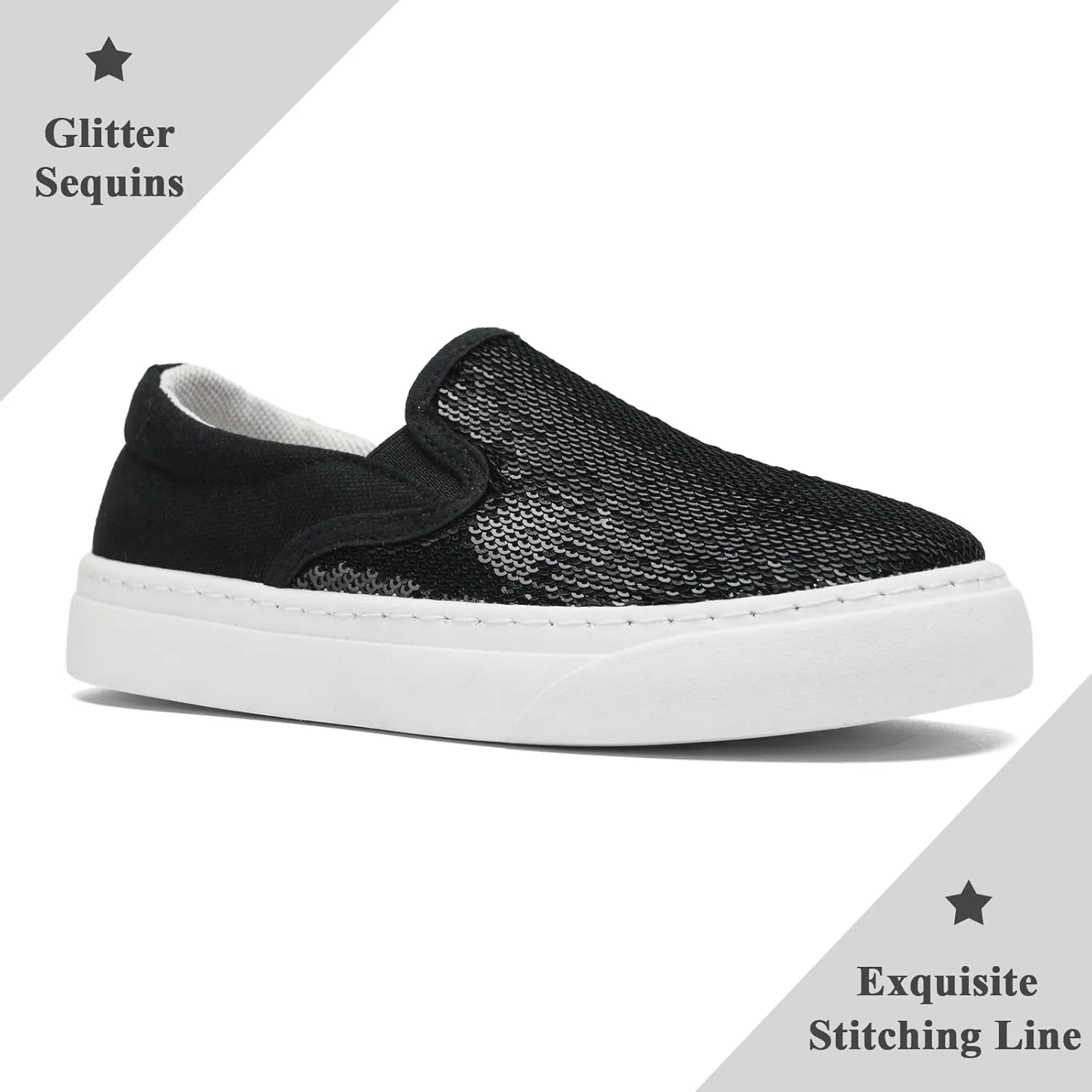 Women's Canvas Slip On Shoes Glitter Sequin Sneakers Sparkly Flat Loafers Casual Comfortable Tennis Shoes for Women