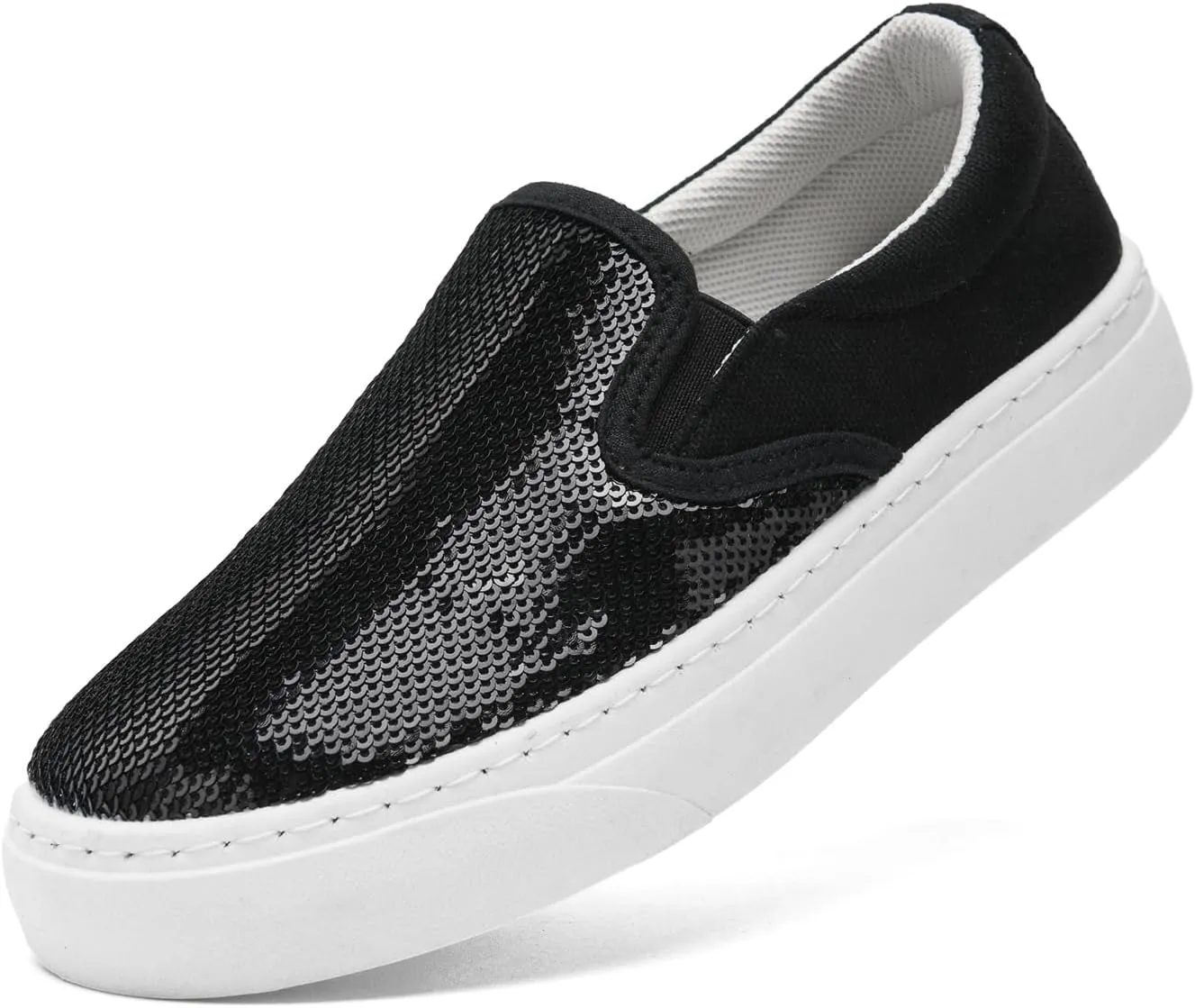 Women's Canvas Slip On Shoes Glitter Sequin Sneakers Sparkly Flat Loafers Casual Comfortable Tennis Shoes for Women