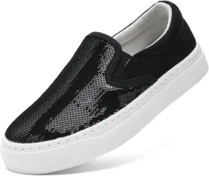 Women's Canvas Slip On Shoes Glitter Sequin Sneakers Sparkly Flat Loafers Casual Comfortable Tennis Shoes for Women