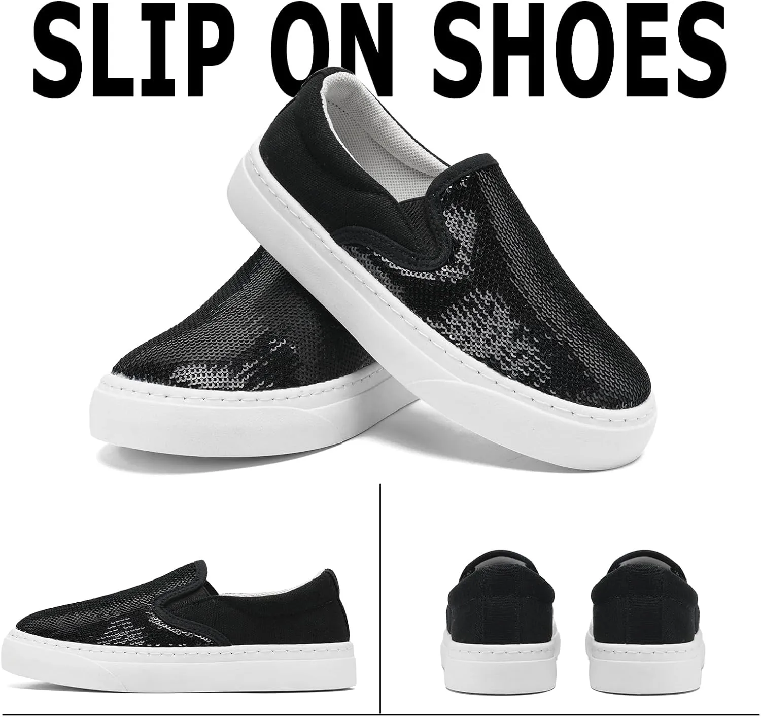 Women's Canvas Slip On Shoes Glitter Sequin Sneakers Sparkly Flat Loafers Casual Comfortable Tennis Shoes for Women