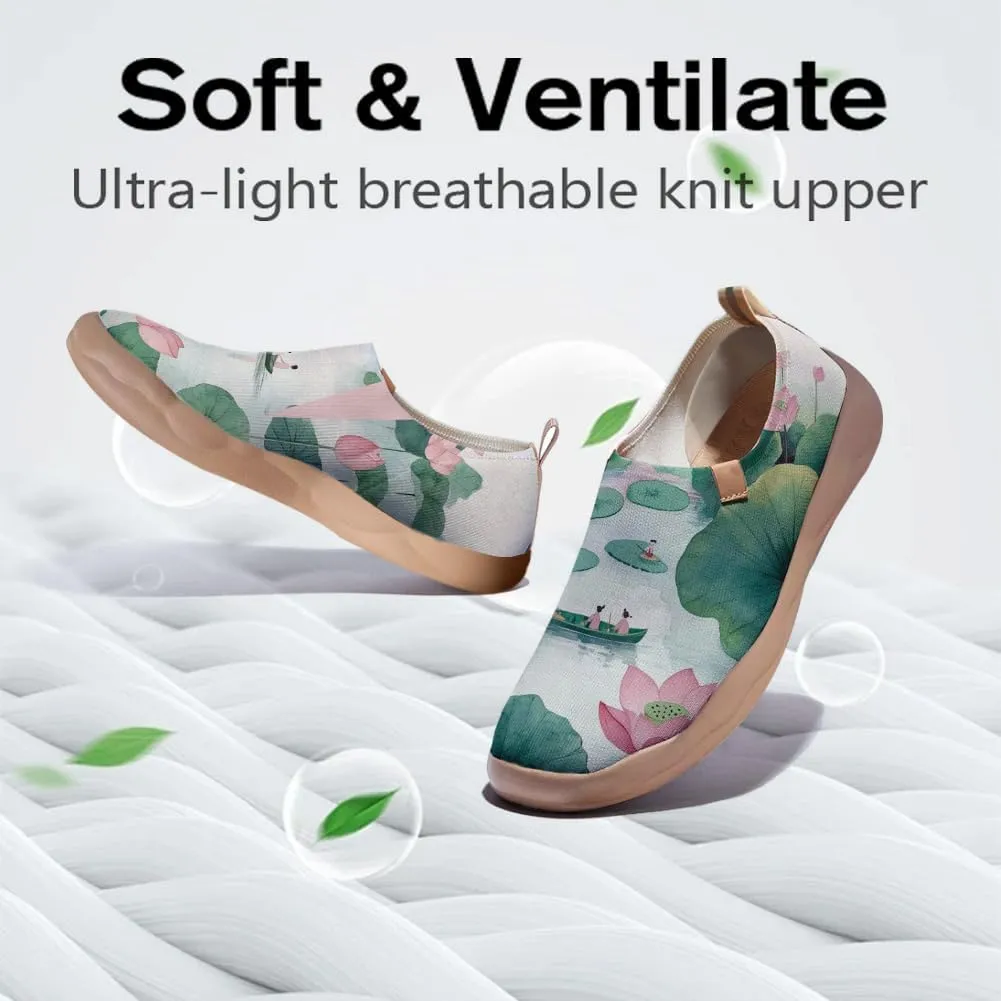 Women's Cat Painted Casual Loafers Slip On Knitted Mesh Walking Shoes Comfortable Lightweight Ladies Travel Shoes