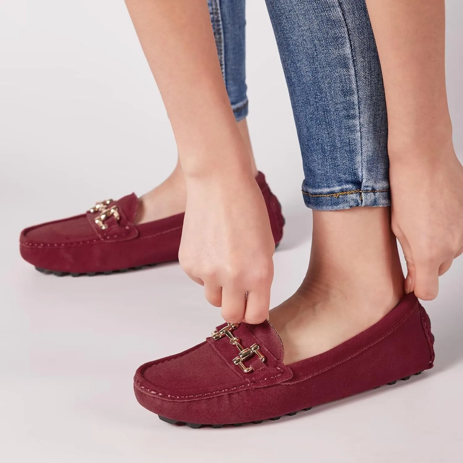 Women's Classic Suede Leather Penny Loafers Comfortable Slip-On Boats Driving Fashion Flats Shoe