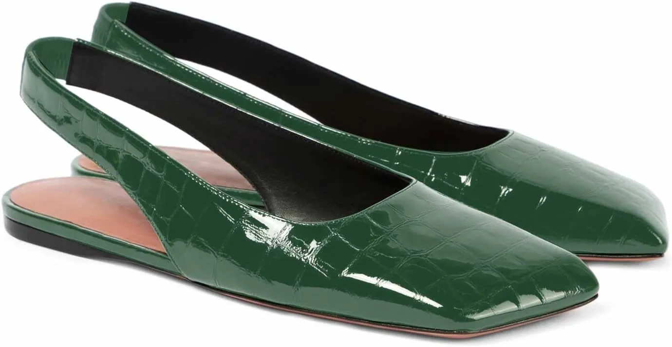 Women's Closed Square Toe Slingback Flat Shoes Crocodile Pattern Backless Low Heel Slip-On Elegant and Comfortable Wedding Party Work Formal Women Shoes
