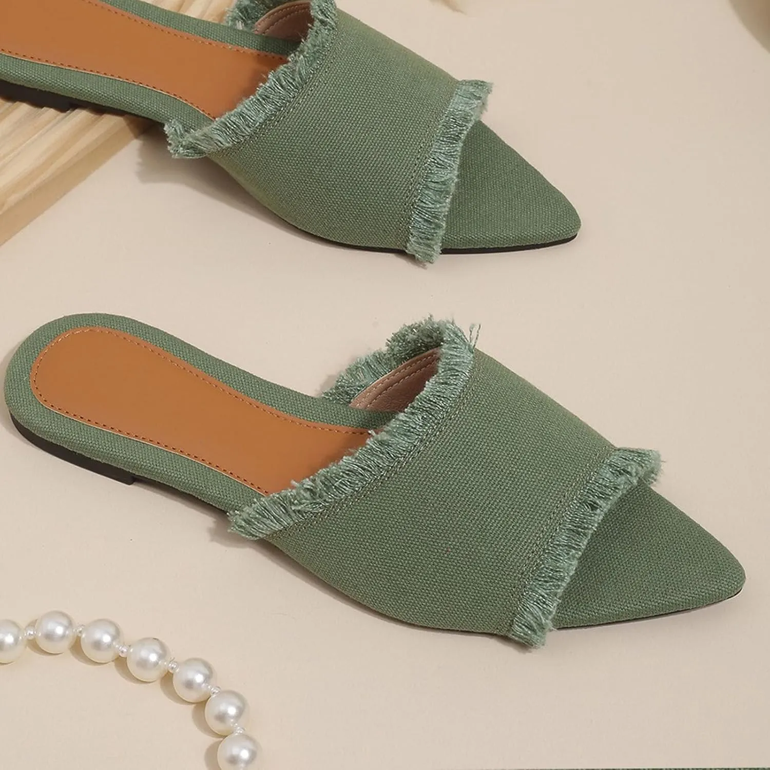 Women's Fashion Denim Cloth Flat Slides Sandals Summer Fish Mouth Open Toe Tassel Comfort Soft Slip On Outdoor Slipper Walking Beach Casual Sandals