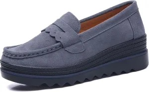 Women's Fashion Thick Sole Suede Orthopedic Loafers Non-Slip Platform Arch Support Lightweight Walking Shoes