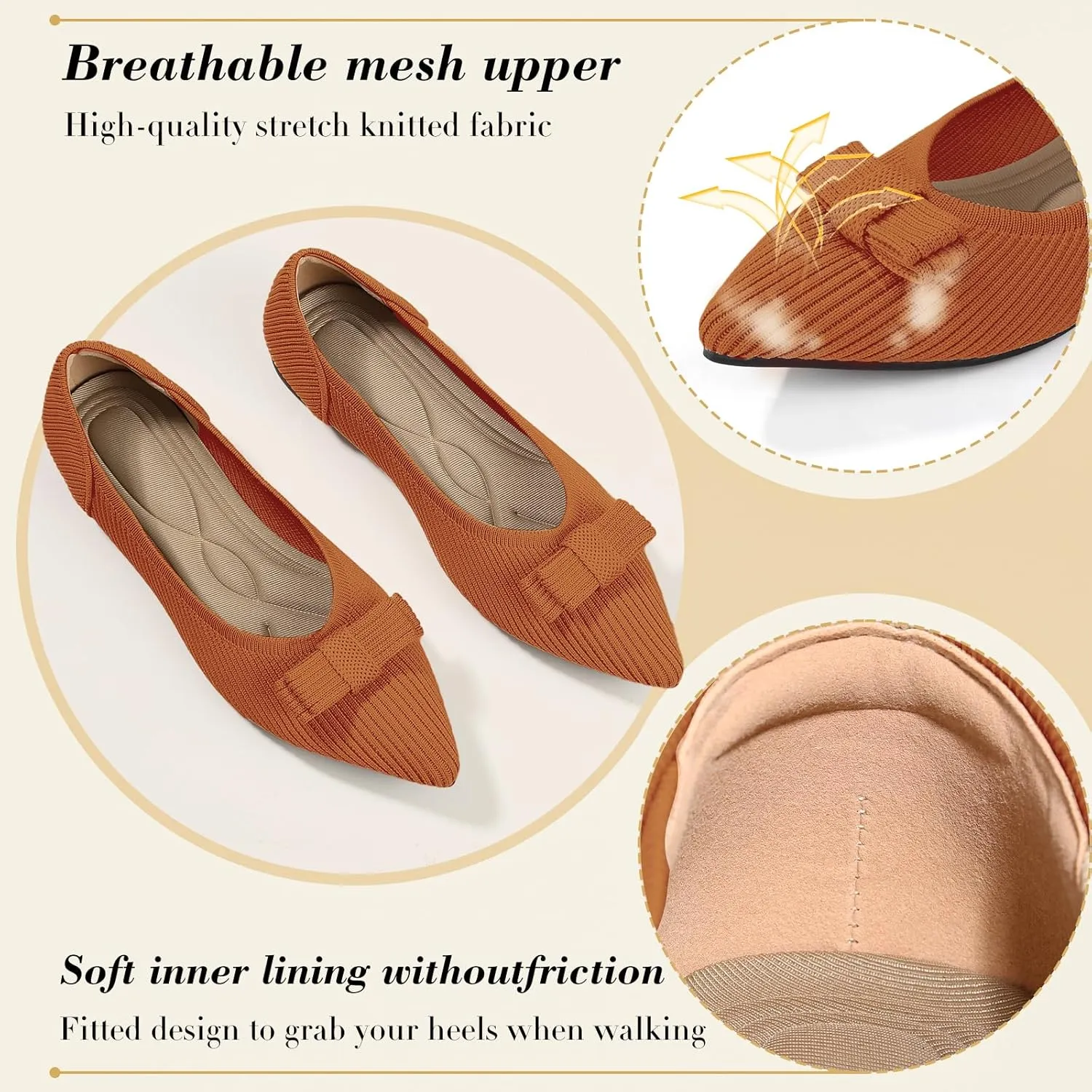 Women's Flats Pointed Toe Ballet Shoes with Bow Comfortable Knit Dressy Flat