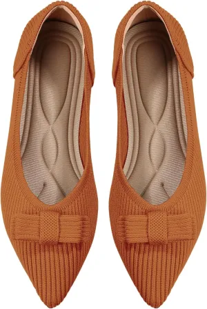 Women's Flats Pointed Toe Ballet Shoes with Bow Comfortable Knit Dressy Flat