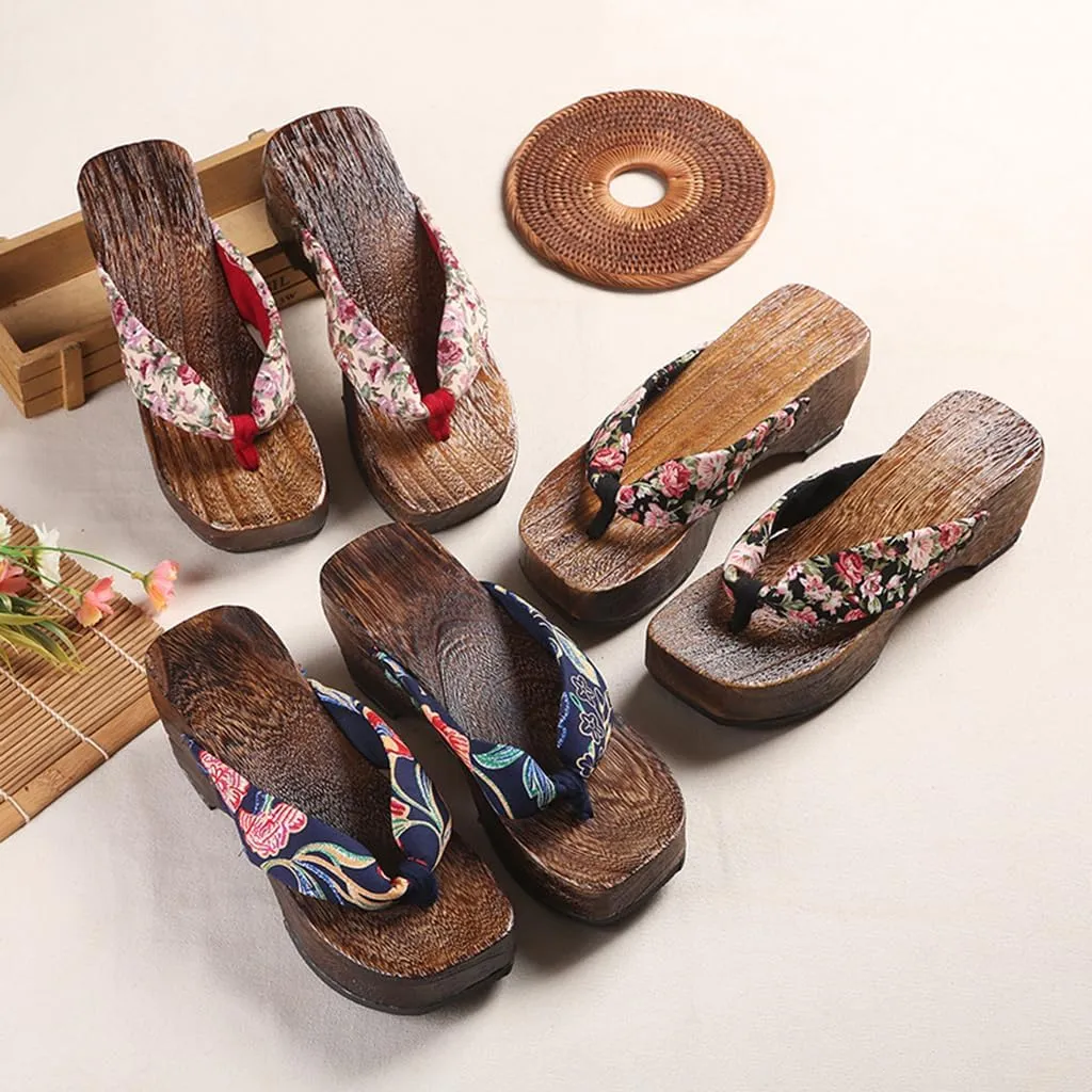 Women's Flip Flops Geta Slippers,Wooden Geta Sandals Clogs Two-Teeth Japanese Traditional High Heel Slippers,Traditional Clogs Slippers(Size:EU 39,Color:Black)