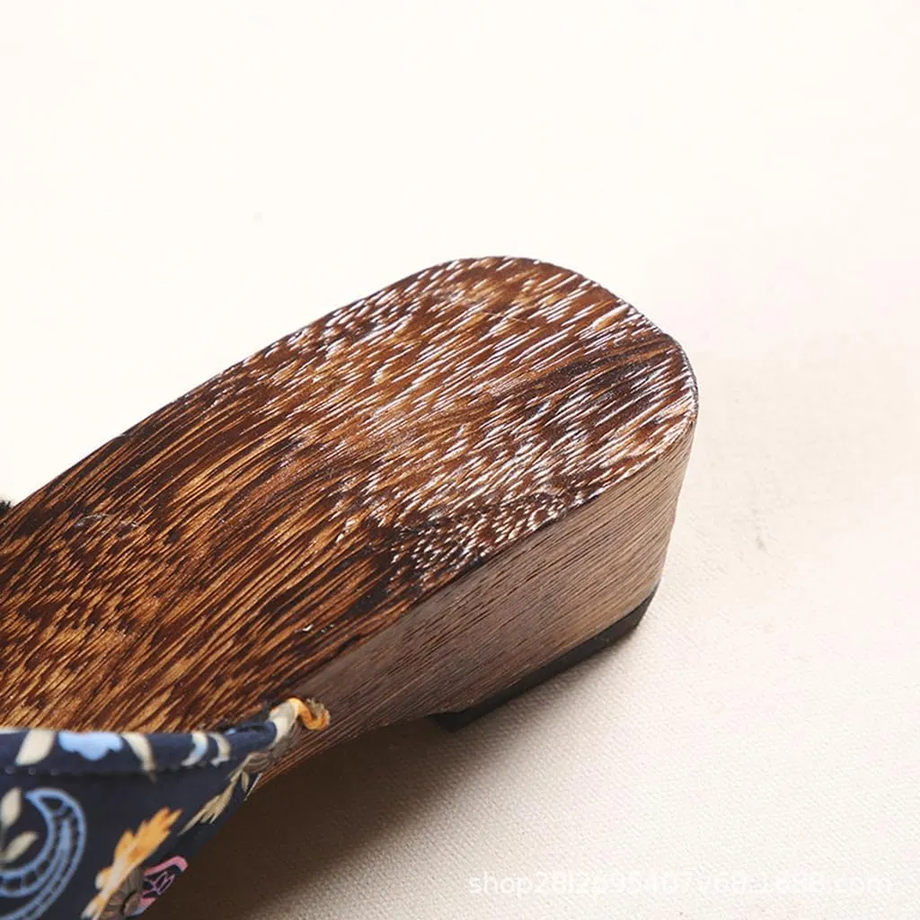 Women's Flip Flops Geta Slippers,Wooden Geta Sandals Clogs Two-Teeth Japanese Traditional High Heel Slippers,Traditional Clogs Slippers(Size:EU 39,Color:Black)
