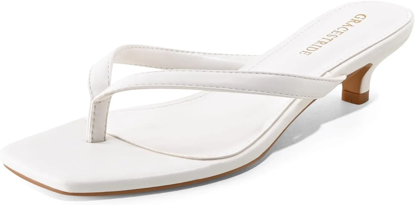 Women’s Flip-Flops Kitten Heels Thong Sandals For Women Square Toe Slip On Fashion Summer Dress Sandals