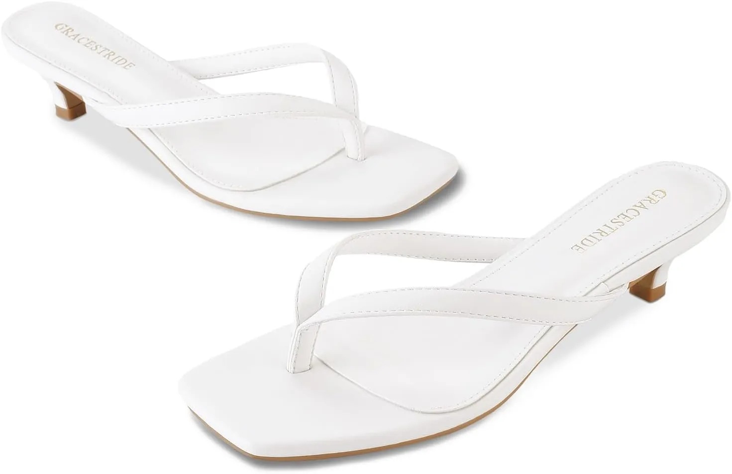 Women’s Flip-Flops Kitten Heels Thong Sandals For Women Square Toe Slip On Fashion Summer Dress Sandals