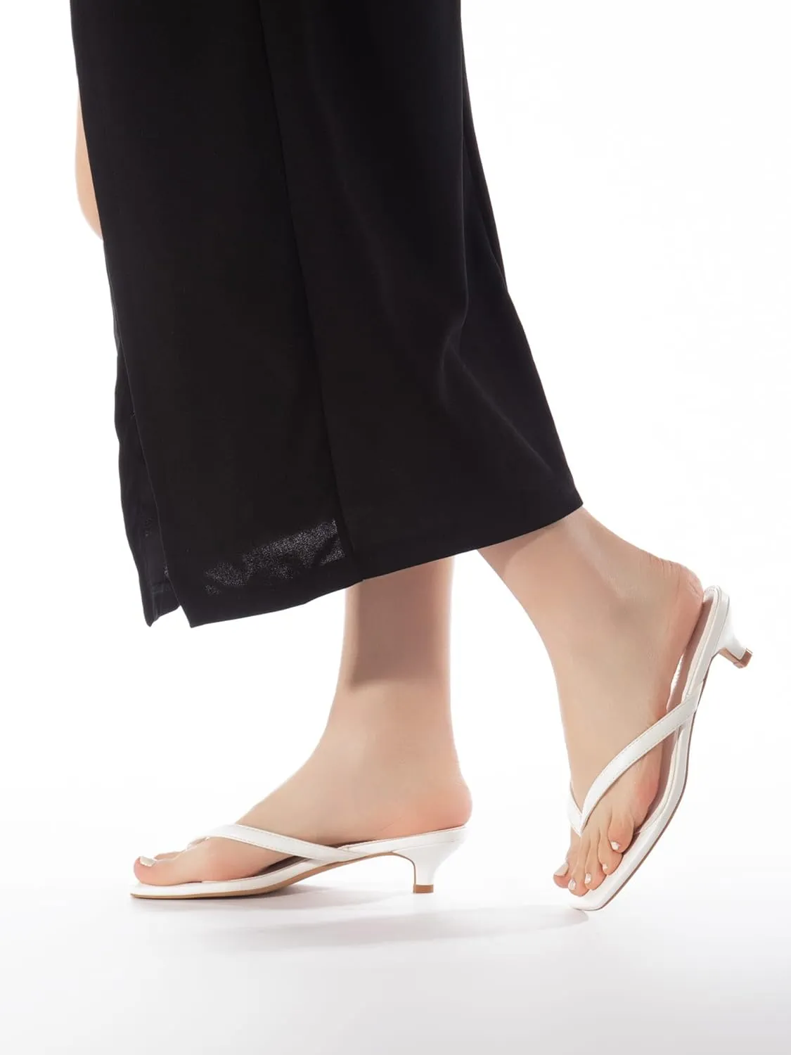 Women’s Flip-Flops Kitten Heels Thong Sandals For Women Square Toe Slip On Fashion Summer Dress Sandals