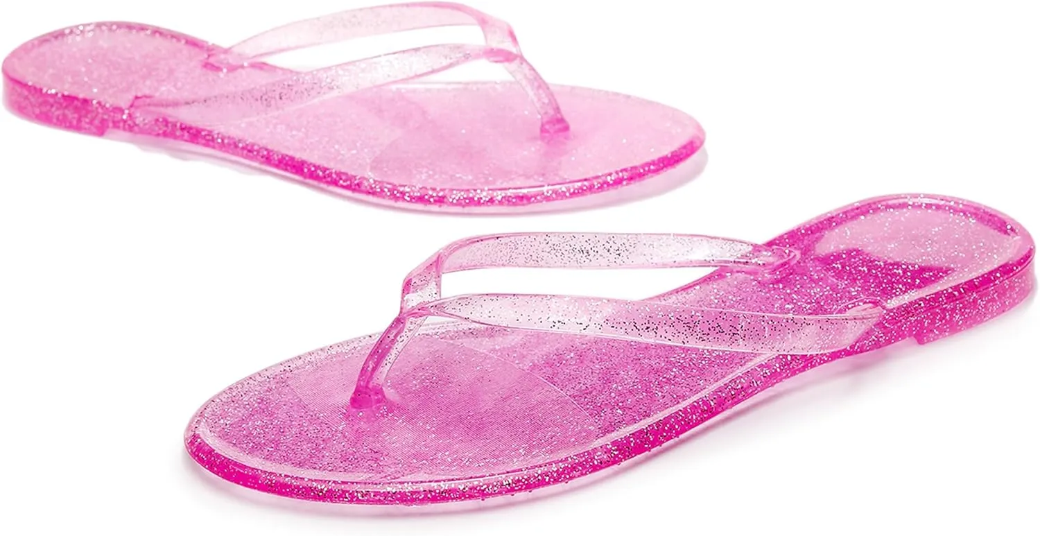 Womens Flip Flops Thong Sandals Jelly Shoes Flat for Ladies Slides Black Slippers Size 9 Slip On Summer Beach Dressy