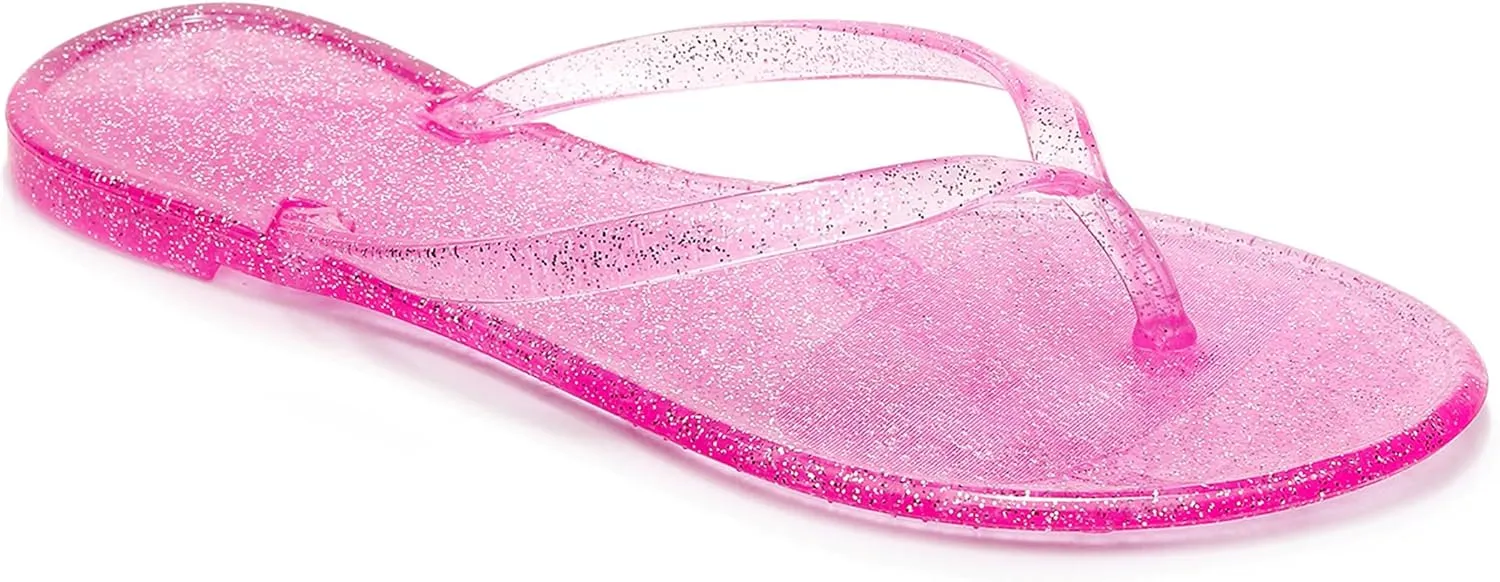 Womens Flip Flops Thong Sandals Jelly Shoes Flat for Ladies Slides Black Slippers Size 9 Slip On Summer Beach Dressy