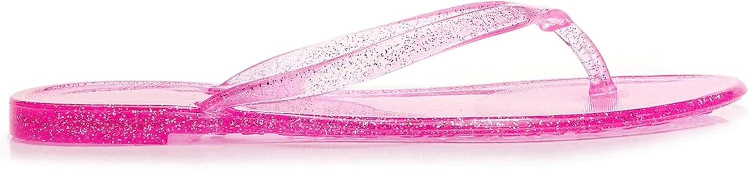 Womens Flip Flops Thong Sandals Jelly Shoes Flat for Ladies Slides Black Slippers Size 9 Slip On Summer Beach Dressy