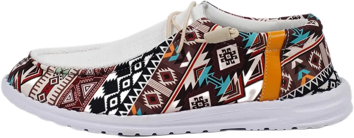 Women's Geometric Patterns Canvas Loafers Bohemian Design Lace-up Adjustable Cushioned Sole Lightweight Breathable Fabric Anti-Slip Casual Walk Drive Outfits Summer Fall