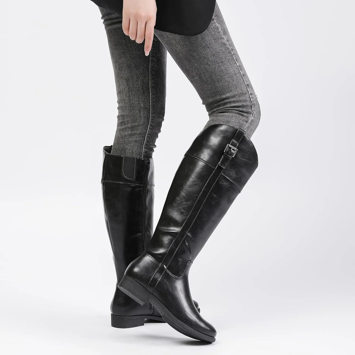 Women's Knee High Boots Wide Calf Comfortable Riding Combat Flat Boots and Fashionable for Fall and Winter Wear for Women.